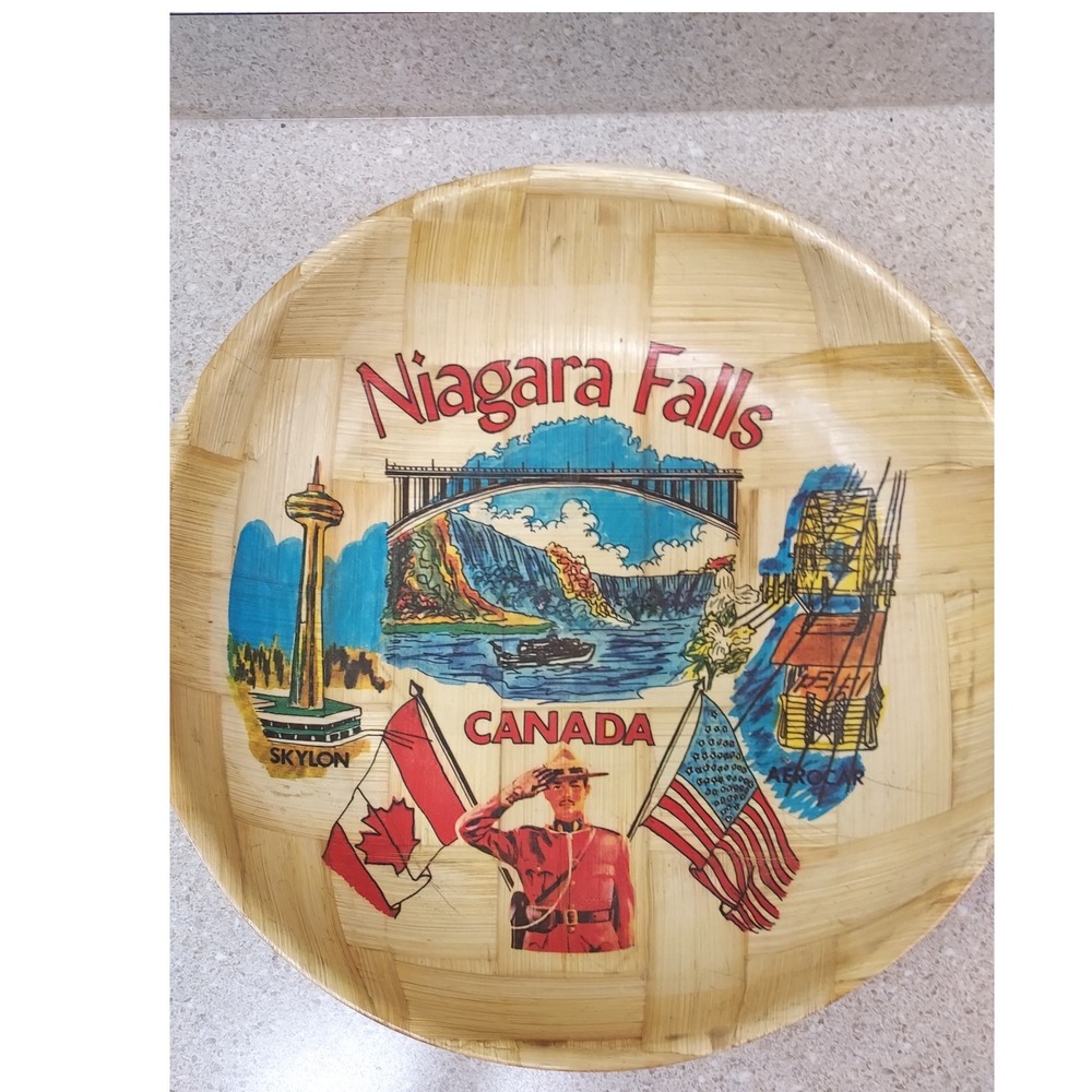 Vintage Niagara‎ Falls Canada Souvenir Plate Tray Bamboo Skylon Tower